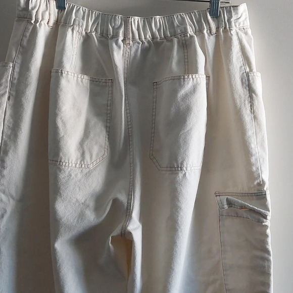 Cotton Canvas Utility Parachute Cargo Joggers Ivory Cream Size 14 Baggy - Picture 5 of 7